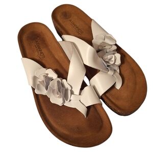 A. Giannetti Comfort Leather Flower Sandals Made in Italy Cork Wedge SEE AD
